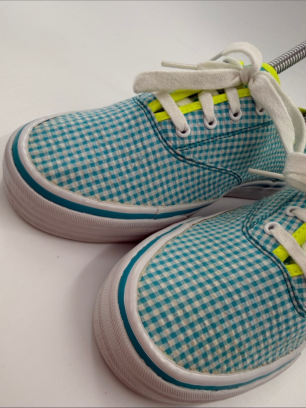 Keds Double Dutch Teal Polka Dot & Gingham Sneakers Neon Lime Trim Women's 6.5 - Picture 12 of 16